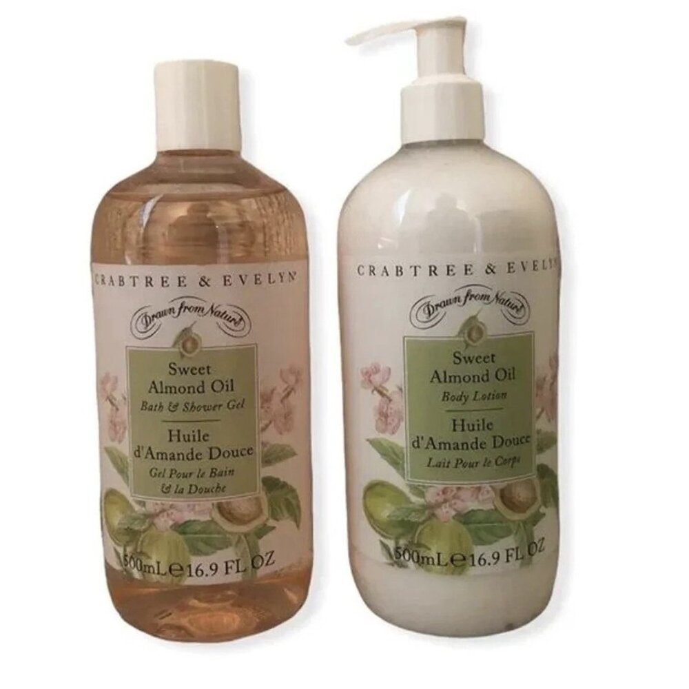 Crabtree & Evelyn Sweet Almond Oil Body Lotion & Bath Shower Gel 16.9 fl. oz.